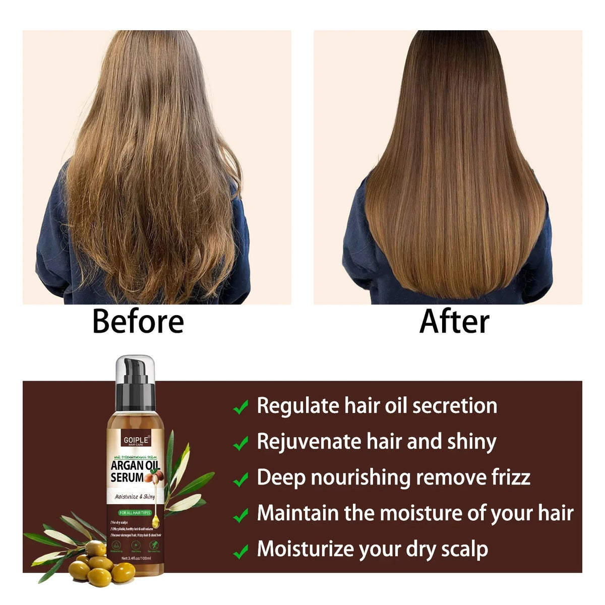 100ml Natural Argan Oil Hair Serum Repair Strengthening Moisturize Shiny Hair Healthy Scalps Treatment Care Conditioner - JromoCompany
