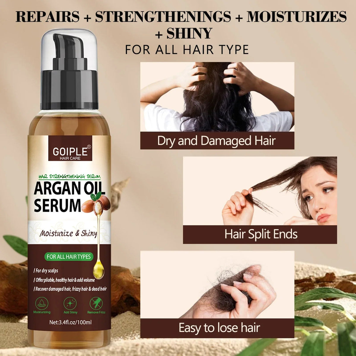 100ml Natural Argan Oil Hair Serum Repair Strengthening Moisturize Shiny Hair Healthy Scalps Treatment Care Conditioner - JromoCompany