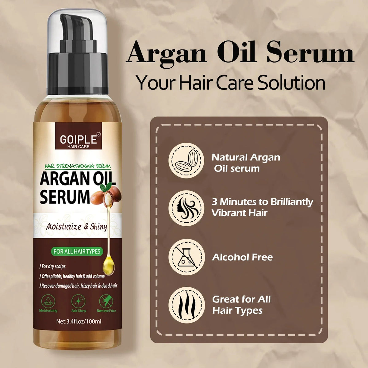 100ml Natural Argan Oil Hair Serum Repair Strengthening Moisturize Shiny Hair Healthy Scalps Treatment Care Conditioner - JromoCompany