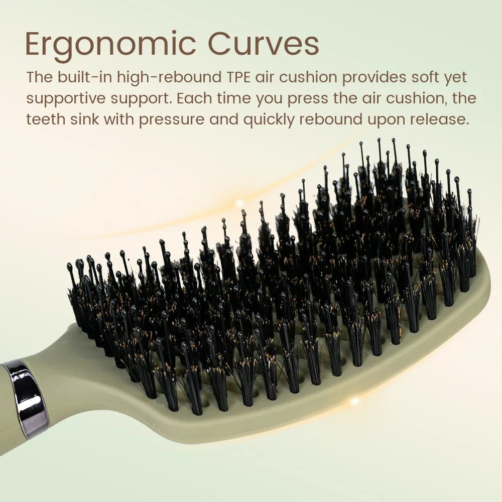 1PC Boar Bristle Detangling Hair Comb Hollow Out Hair Brush Anti-Static Scalp Massage Hairbrush Salon Styling Tools For Gifting - JromoCompany