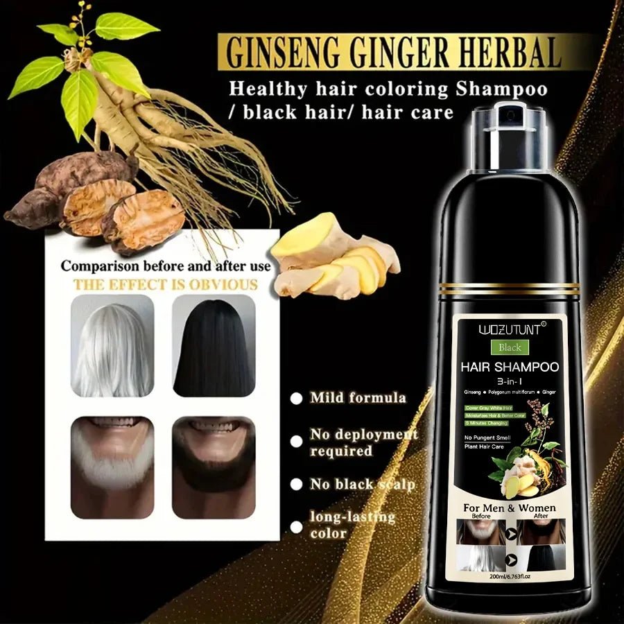 3 In 1 Dye Shampoo Instant Gray White Hair Coverage Hair Color Shampoo 5 Minutes Change Long Lasting Natural Colored Easy To Use - JromoCompany