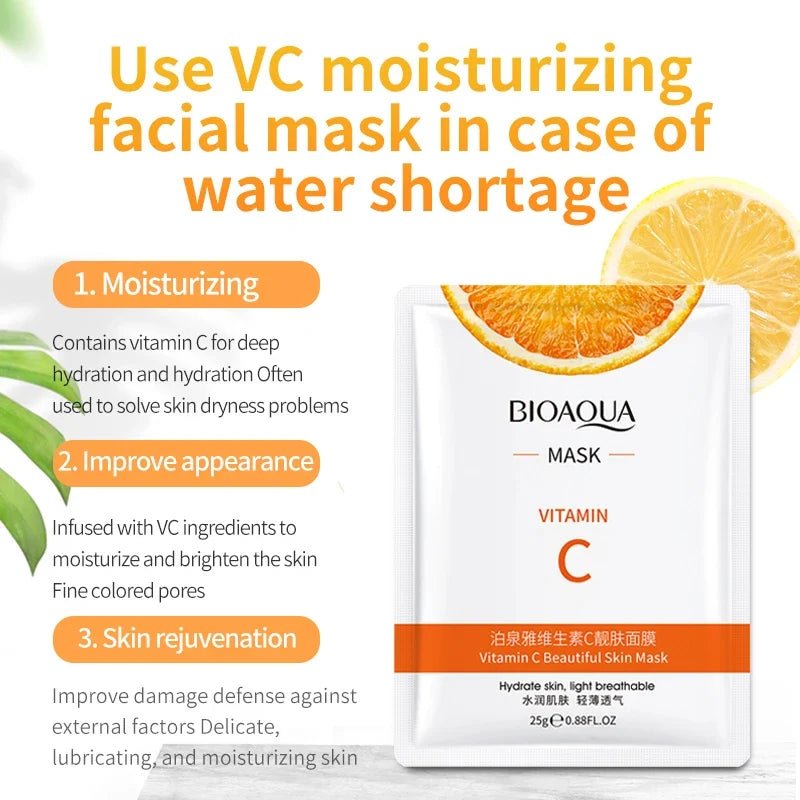 5pcs BIOAQUA Vitamin C Facial Masks Face skincare Moisturizing Face Mark Whitening Anti-aging Face Mask for Face Skin Care - JromoCompany
