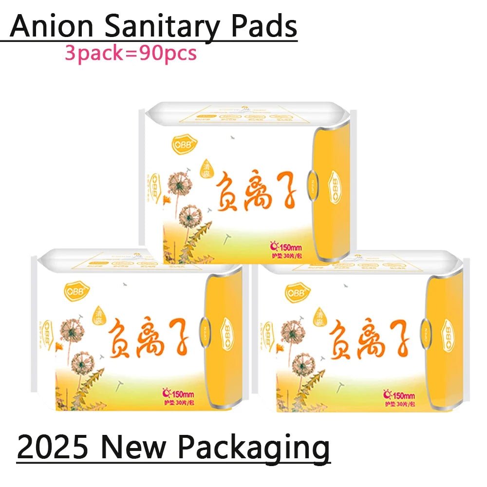 90Pcs/3Pack Anion Sanitary Pads Kill Bacteria Panty Liner Anti Inflammation Remove Yeast Infection Menstrual Pad Anion Sanitary - JromoCompany