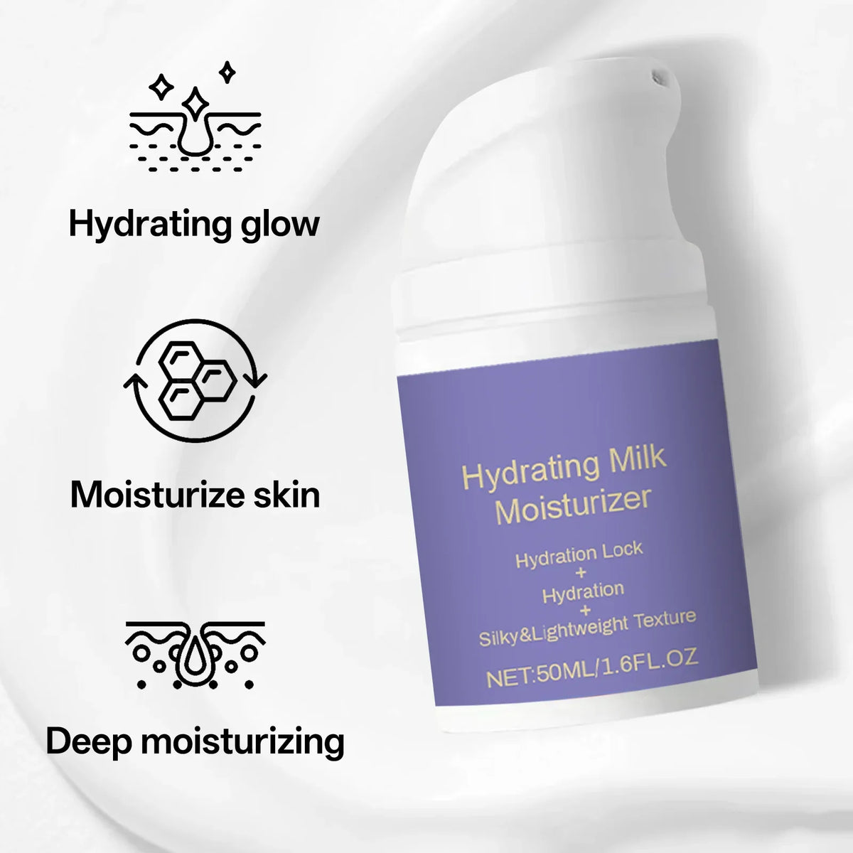 Hydrating Milk Moisturizer 50ml Deep Moisture Cream Shea Butter & Glycerin Repair Barrier Fade Fine Line Non-Greasy for All Skin