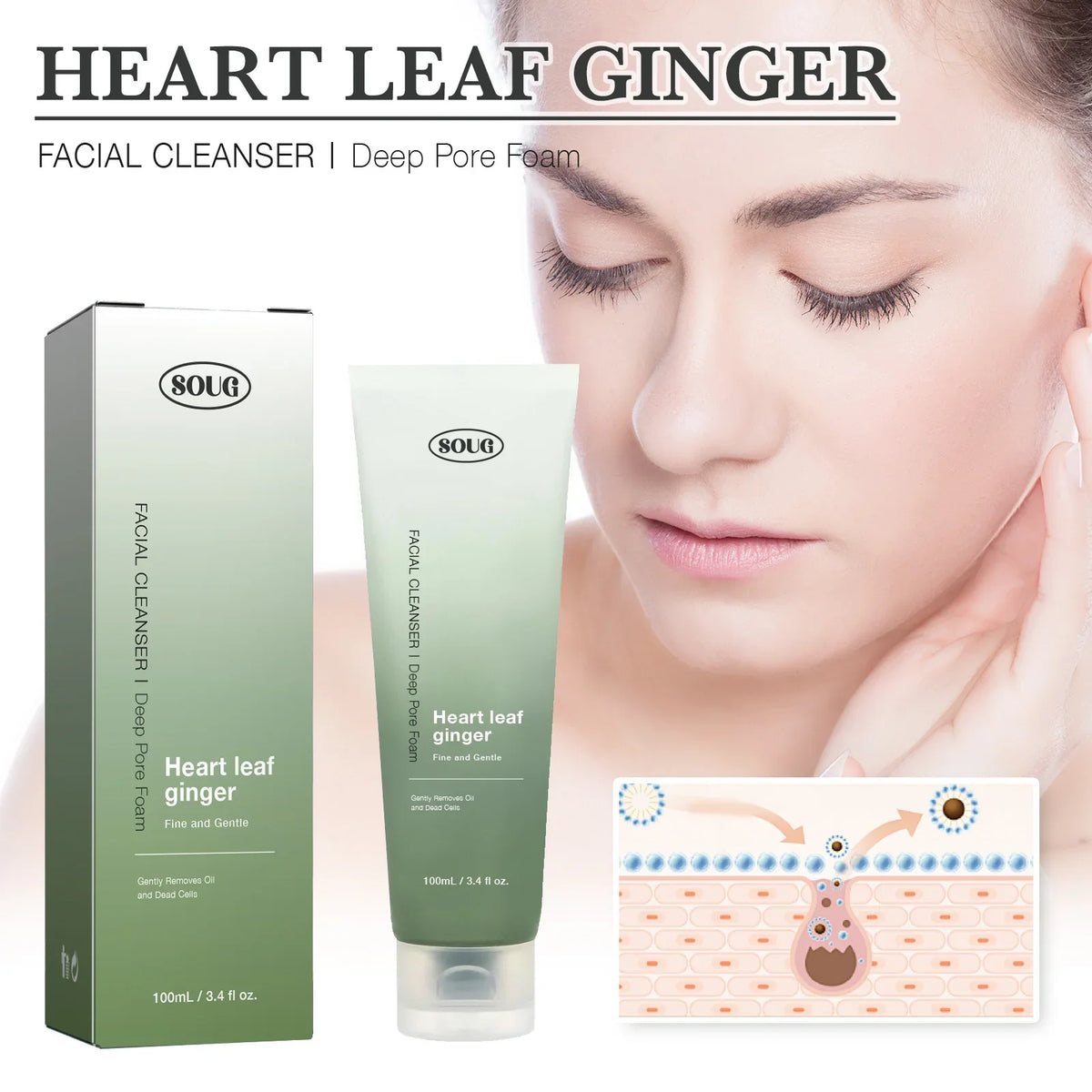 Facial Cleanser Heartleaf Succinic Moisture Cleansing Foam Deep Cleaning Oil Control Pore Soothing Korean Cosmetic Skin Care