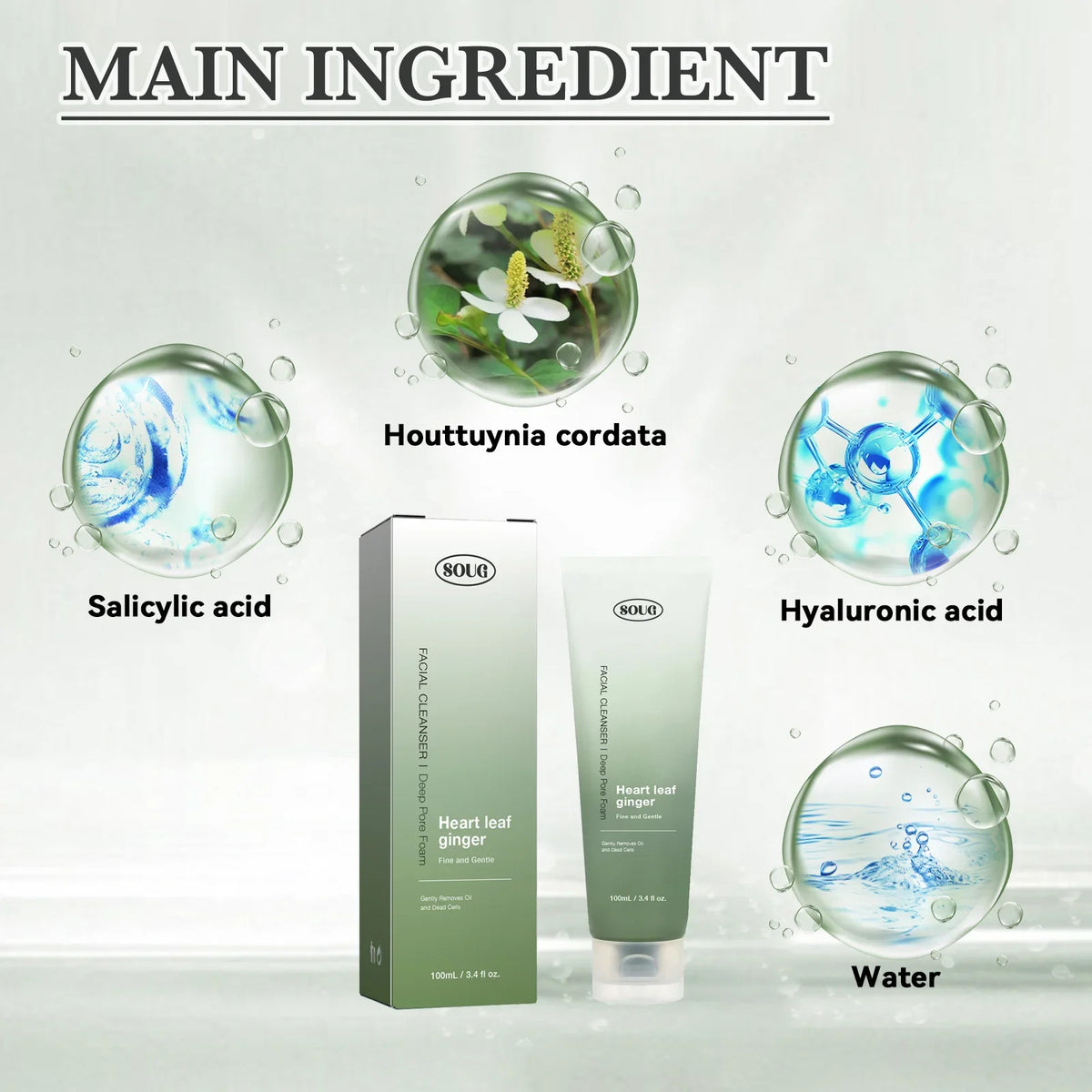 Facial Cleanser Heartleaf Succinic Moisture Cleansing Foam Deep Cleaning Oil Control Pore Soothing Korean Cosmetic Skin Care