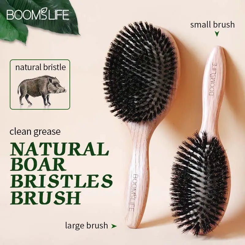 BOOMSLIFE Boar Bristle Hair Brush Women Combs for Hair Wood HairBrush Detangle Straightener Brush Hair Comb Barber Accessories - JromoCompany
