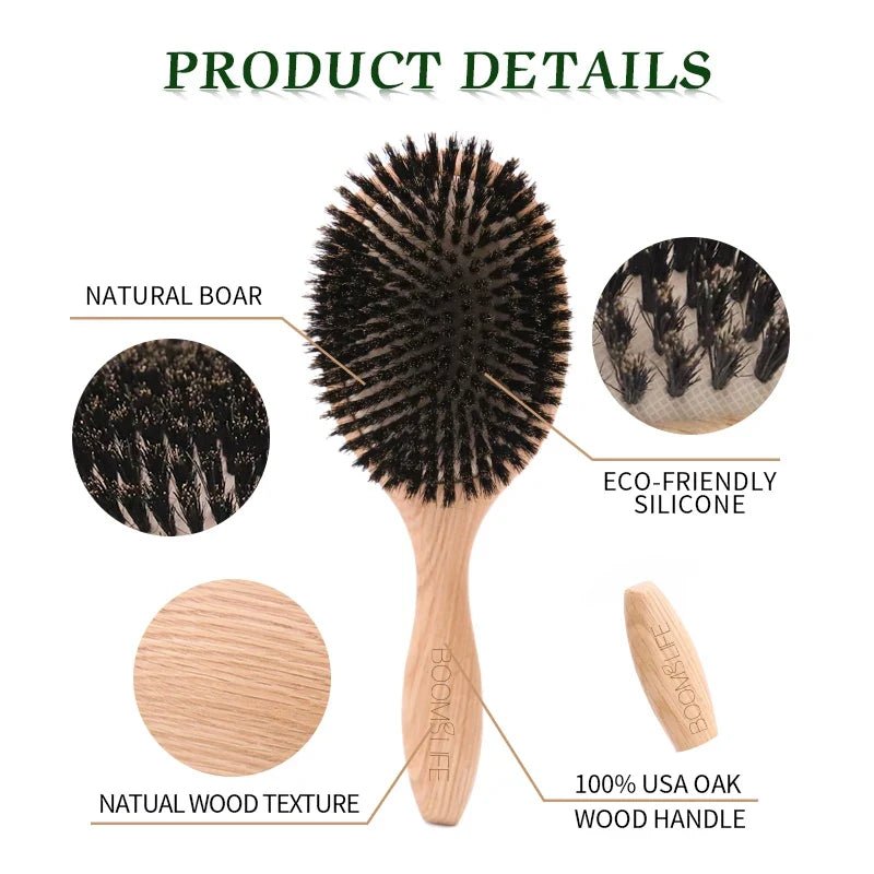 BOOMSLIFE Boar Bristle Hair Brush Women Combs for Hair Wood HairBrush Detangle Straightener Brush Hair Comb Barber Accessories - JromoCompany