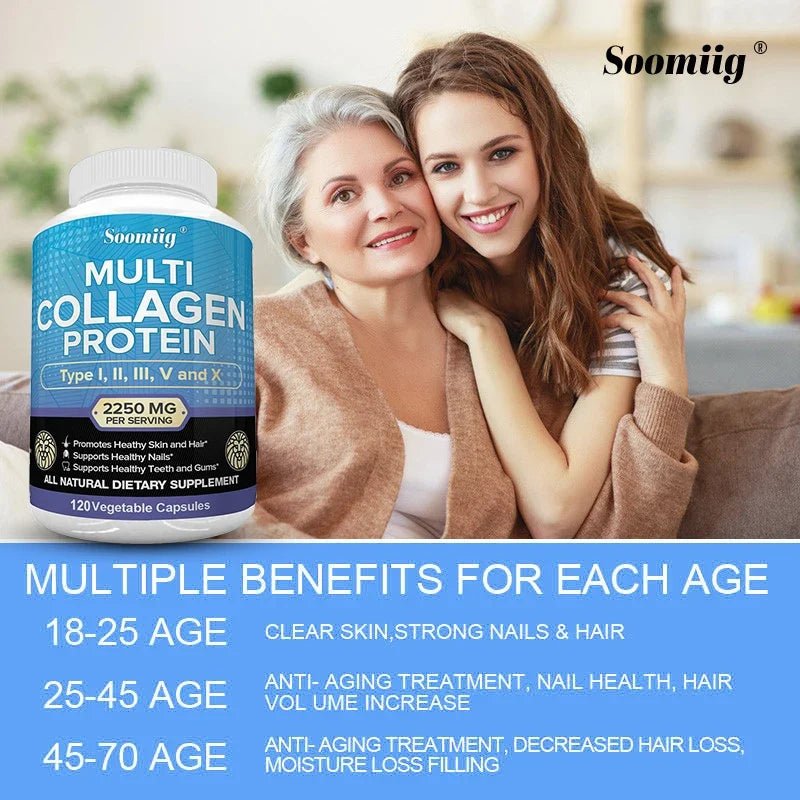 Collagen Peptides Capsules - Multi-Collagen Protein - for Hair Skin Nails Teeth Gums Joints, Gluten Free, Non-GMO - JromoCompany