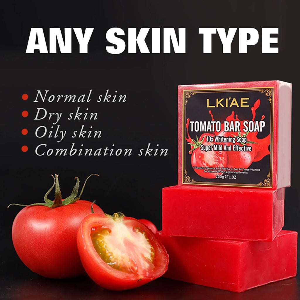 LKIAE Brand Tomato Fruit Scented Handmade Natural Bar Soap, For Face, Body, Whitening, Oil Control, Brightens, Shrink Pore, 200g - JromoCompany