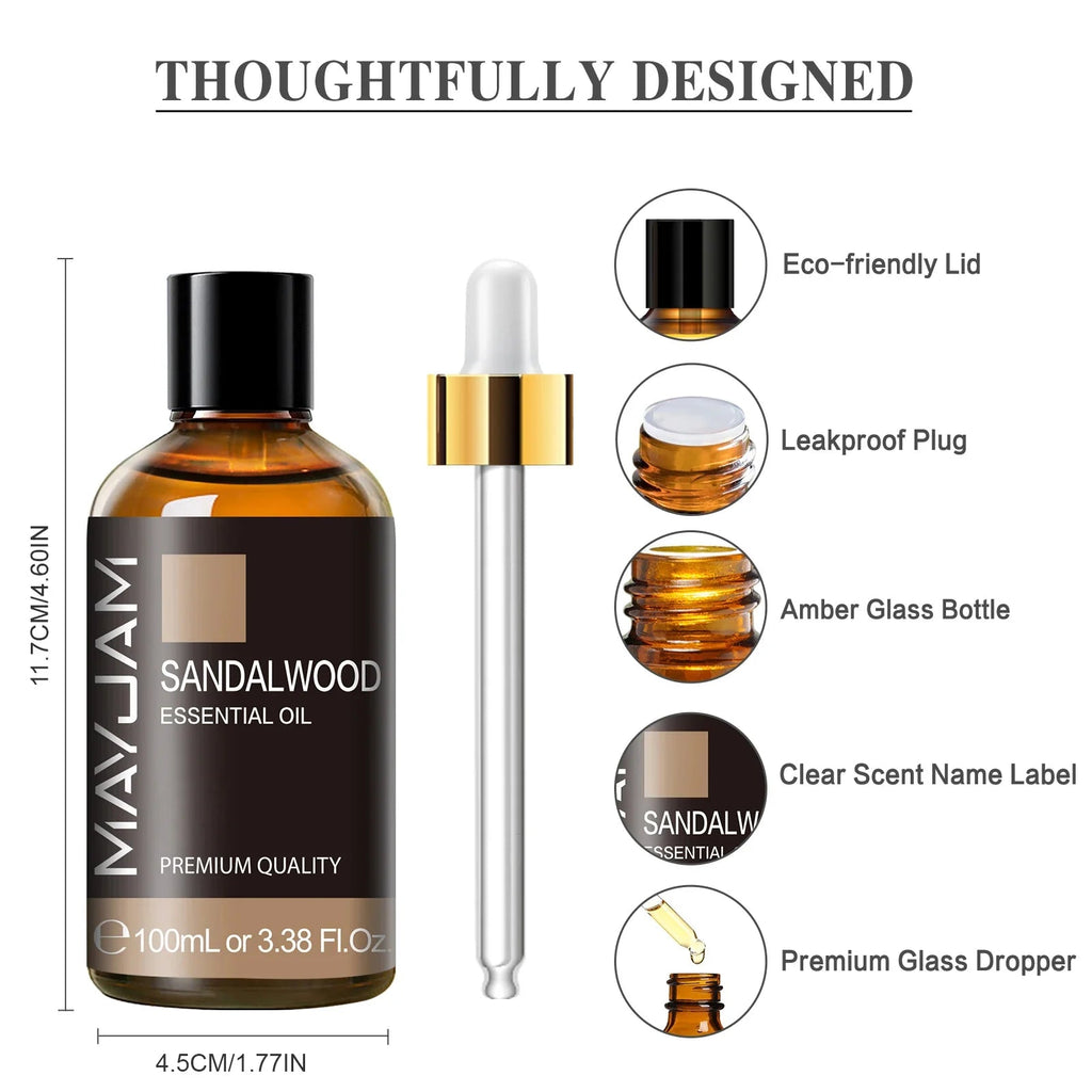 MAYJAM 1PCS 100ML Essential Oil with Dropper Sandalwood Lavender Eucalyptus Vanilla Aroma Oil For Humidifier Scent Candle Burner - JromoCompany