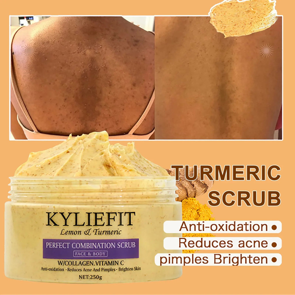 Natural Turmeric Scrub, For Face & Body, Brightening, Reduce Acne, Clean And Smooth Skin, Deeply Exfoliates, 250g/8.8 oz - JromoCompany