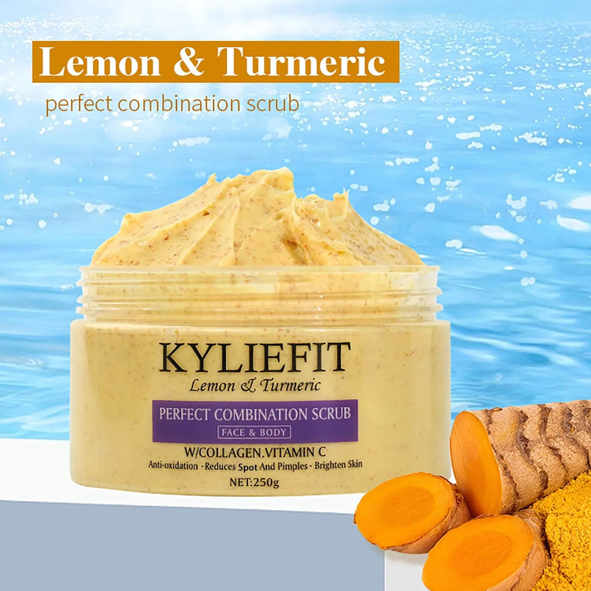 Natural Turmeric Scrub, For Face & Body, Brightening, Reduce Acne, Clean And Smooth Skin, Deeply Exfoliates, 250g/8.8 oz - JromoCompany