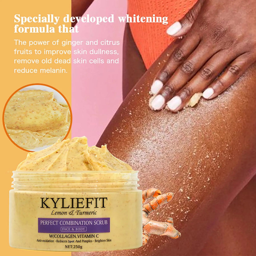 Natural Turmeric Scrub, For Face & Body, Brightening, Reduce Acne, Clean And Smooth Skin, Deeply Exfoliates, 250g/8.8 oz - JromoCompany