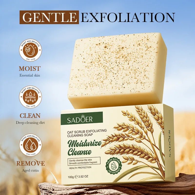 SADOER Oat Scrub Exfoliating Facial Soap Face Wash Foam Facial Cleanser Moisturizing Anti-aging Body Bathing Soap Exfoliator - JromoCompany