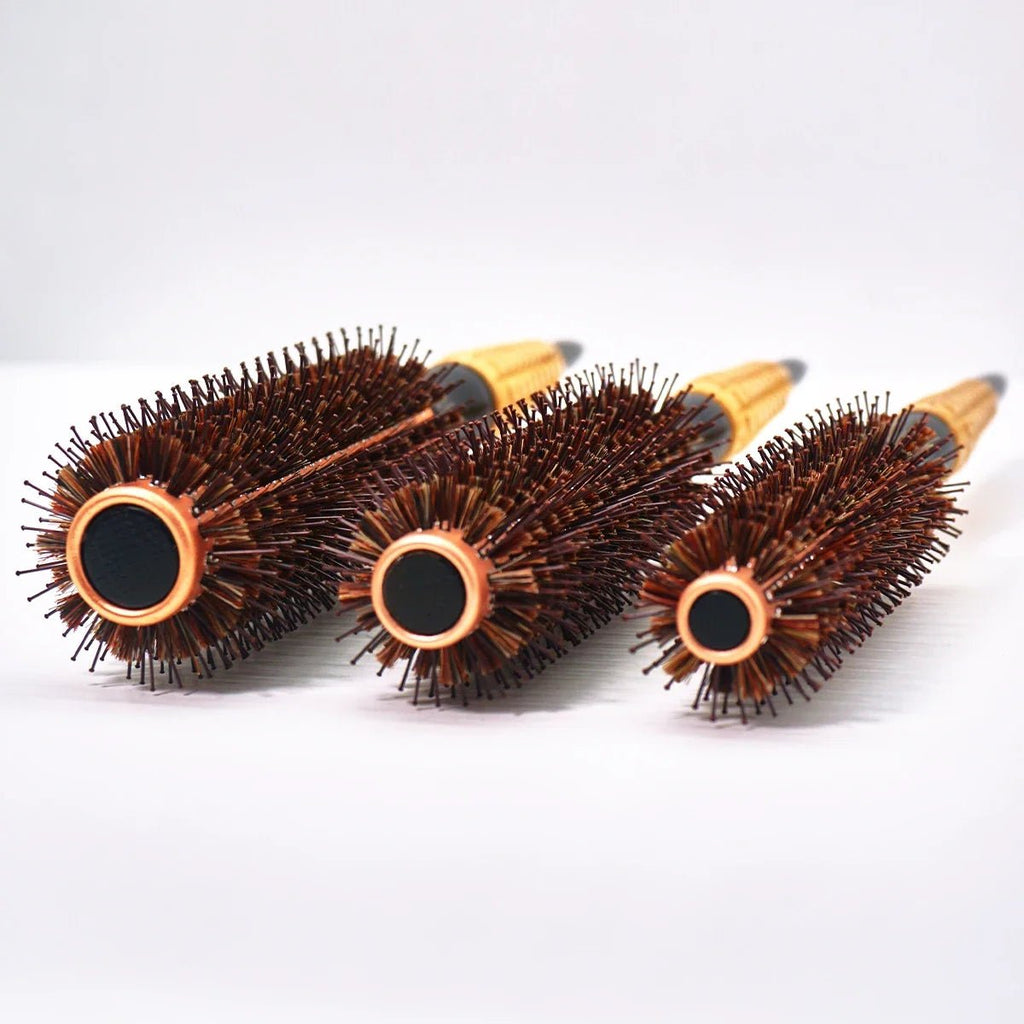 Wood Handle Boar Bristles Round Brush Hair Curly Comb Pro Hair Brush Anti Static Brush Teasing Brush Hairdresser Styling Tools - JromoCompany