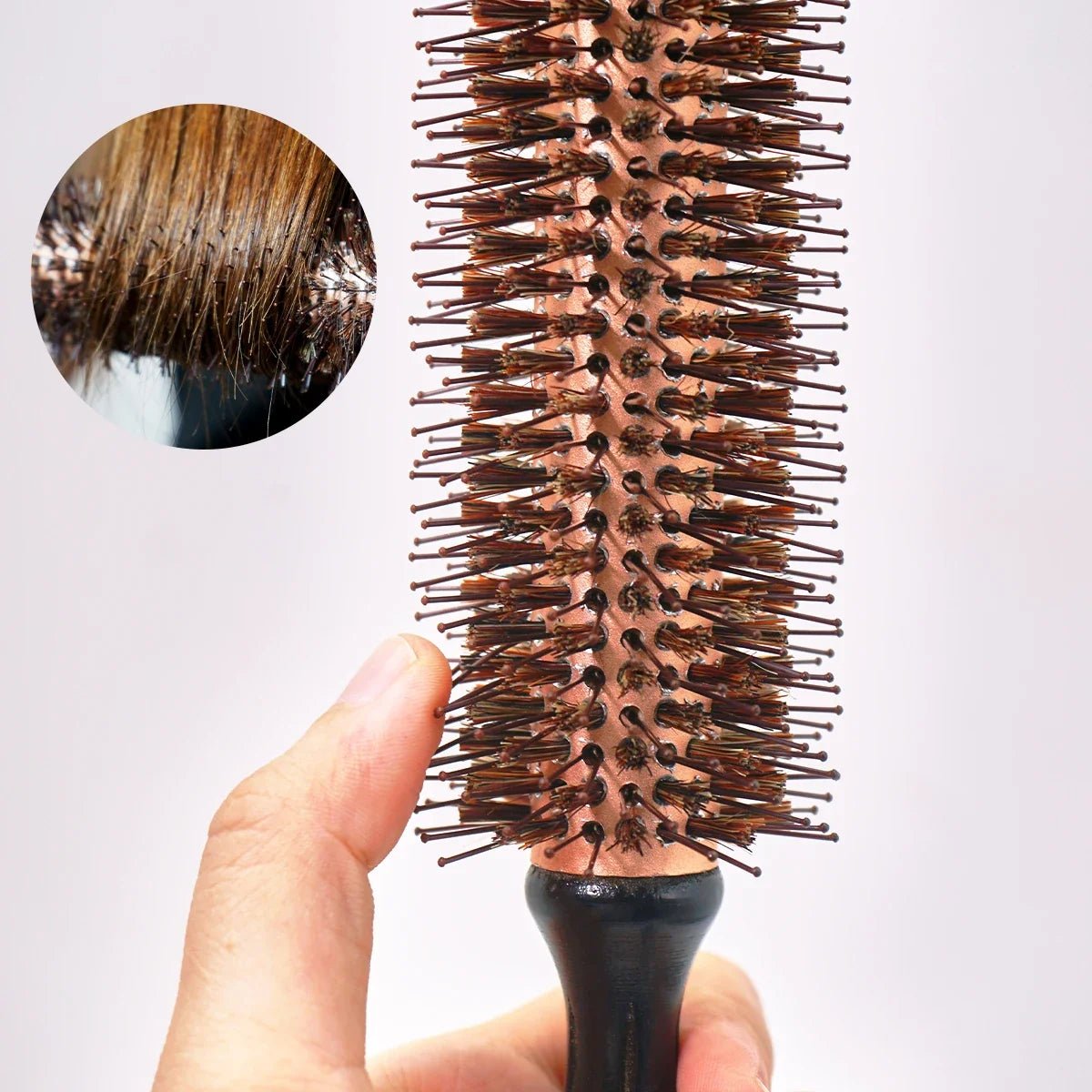 Wood Handle Boar Bristles Round Brush Hair Curly Comb Pro Hair Brush Anti Static Brush Teasing Brush Hairdresser Styling Tools - JromoCompany