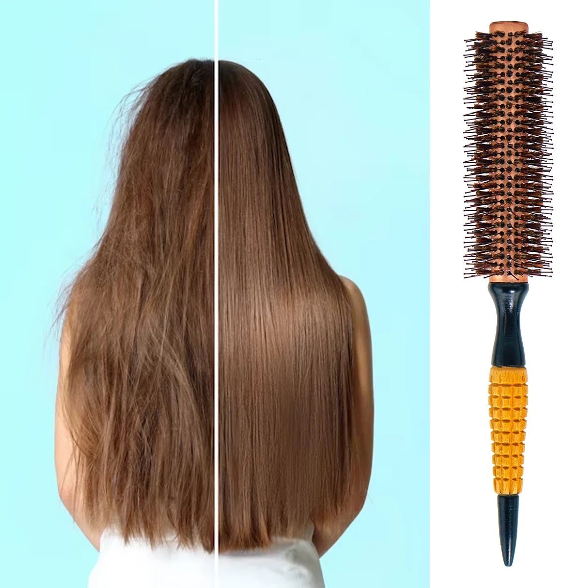 Wood Handle Boar Bristles Round Brush Hair Curly Comb Pro Hair Brush Anti Static Brush Teasing Brush Hairdresser Styling Tools - JromoCompany